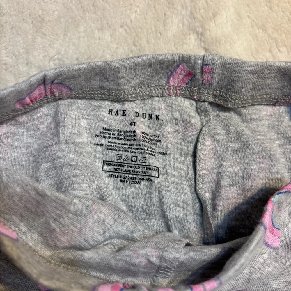 NWT Rae Dunn Kids Pajama Set 4T Gray and Pink 'Be Kind' Rainbows 100% Cotton
